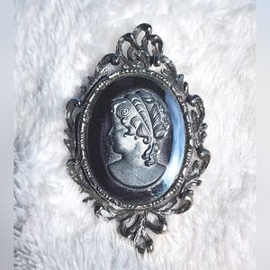 Stunning  Large Mirrored Satin Cameo Pin And Pendant